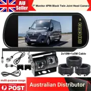 7" Mirror Monitor 4PIN Twin CCD Rear view Reversing Camera Suzy Coil Trailer Kit