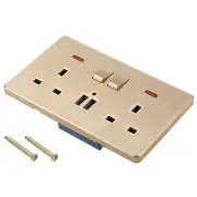 Dual UK Socket Switched Multi Power Outlet Dual USB Gold Tone 250V 13A 146x88 mm