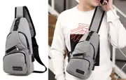 Shoulder Backpack Chest Bag Man Sling Cross Body Satchel Mens Purse Travel Grey