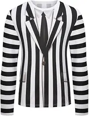 GRATJCIN Men's 3D-Print Realistic Suit Tuxedo Long Sleeve T-Shirt