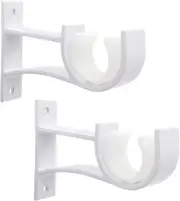 Heavy Duty Curtain Rod Brackets - White Hooks for 1 Inch Drape Rods, Wall Mounte