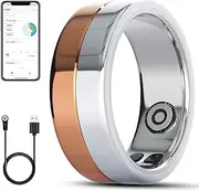 LNCOON Smart Ring Fitness Health Tracker for Women Men - with Heart Rate,Blood Oxygen, Sleep Tracker, No Subscription Fee, Anti-Lost Bluetooth Tag for iPhone & Android(Gold with Silver, 9#)