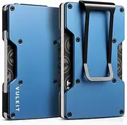 [VULKIT] Slim Metal Wallet with Money Clip Minimalist Credit Card Holder Business Card Case Front Pocket Wallet for Men (Blue)