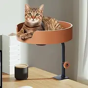 Clioran Cat Desk Bed Large Perch Nest with Teaser Easy Install,Space Saving Mount Design,Sturdy Frame,Removable Cushion,Clamp Desktop Attachment Hammock for Home Office,Side Table(Black and Coffee)