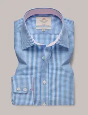 Hawes & Curtis Non-Iron Blue & White Gingham Check Slim Shirt - Contrast Detail Blue/White
