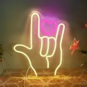 Hanging Art Neon Signs Finger Love Heart Neon Sign Led Proposal Party Bar Luminous Lamp Decoration Wedding Wall Hanging Night Light 30x37 Cm
