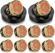 Highergo 10 Pcs Championship Rings with Display Neck Chain and Stand Baseball Soccer Volleyball Basketball Football MVP Most Valuable Trophy Rings for Tournament Winner Award Gift