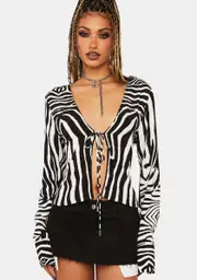 [AFRM] Blanc Zebra Yamilia Tie-Front Top