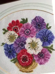 Cross Stitched Flowers Design Framed- wall/tabletop art decor.