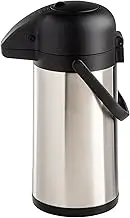 TableCraft 12658 Stainless Steel Airpot with Swivel Base, 2.5 L (84 oz), Matte Silver Finish, Vacuum Insulated, Lockable Hot and Cold Airpot with Handle, Push-Button Dispenser