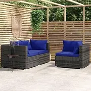 Garden Lounge Set with Cushions, Waterproof Poly Rattan Outdoor Patio Furniture for Porch, Deck, Pool, Benches - Grey