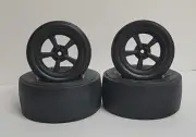 Team Associated 1/10 2wd DR10 Drag Car Slick Tires on Black Wheels 71072 71073