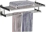 Double Bathroom Storage Rack Towel Rack Multifunctional Double Towel Rack Hotel Style Home and Bathroom Water and Rust Proof (Color : Silver, Size : 50cm)