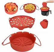 [Kitsphere] Air Fryer Silicon Baking Tray with Silicone Rack Oil Filter and Mitt, Reusable Silicone Air Fryer Accessories Fit 5-10L Air Fryer Basket Replacement of Parchment Paper