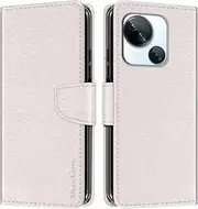 [Shantime] Leather Wallet Case Compatible with Tecno Spark 10 5G, Colorful Flip Cover with Card Holders Magnetic Closure Full Protection Shell(White)