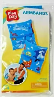 Inflatable Swimming Arm Bands Floaters Kids Safety Blue Shark / Ray Themed Print