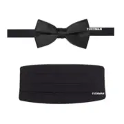 New Black satin Cummerbund matching adjustable Bow Tie Tuxedo Tux Tuxxman