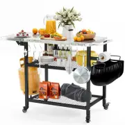 Extendable 3-Tiers Rolling Grill Table Stainless Steel Tabletop Camping BBQ Cart