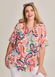 [TS] Taking Shape Salsa Ruffle Luna Top Size 20 in Coral Paisley Print - Plus Size Women's Clothing Coral Paisley Print