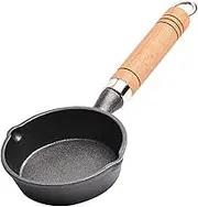 UPTALY 13 cm Mini Cast Iron Butter Warmers, with Wood Handle, No Coating, Small Omelet Pans with Spout, Milk Pot, Portable Egg pan for Camping, Black Miniture Saucepan