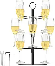 FwQoFvk Cocktail Tree Stand - 12 Holders, 3 Tiers Glass Display for Champagne Tower, Wine Flight Tasting at Weddings, Bridal Shower (Black)
