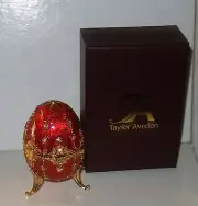 Taylor Avedon Red gld Enameled Crystal Accented EGG Music Trinket Box - New