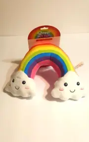 pet dog toy tug toss fetch NWT play fun rainbow squeak animal