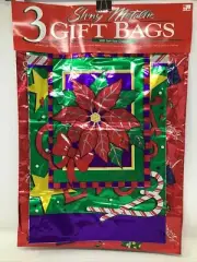 Christmas Gift Bags Shiny Metallic Self Seal Closure 3 Bags NOS Vintage Kmart