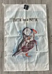 Jock Huffin & A Puffin Tea Towel 100% Cotton Penguin NWT