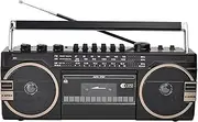 Classic 80s Style Retro CD Player Boombox, Portable Cassette Player Radio, AM/FM Radio, Bluetooth Cassette Recorder with Volume Adjustment Knobs, for Family Gathering Travel A