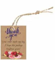 Gift Tags Of Kraft Brown Printed Colourful Flowers Paper With Strings 50 Pcs