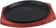 Toyvian Sizzling Cast Iron Fajita Pan Set with Wooden Serving Tray Nonstick Griddle for Home Cooking BBQ Grilling Induction and Gas Stove Compatible