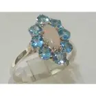 Solid 10k White Gold Natural Opal & Blue Topaz Womens Cluster Ring