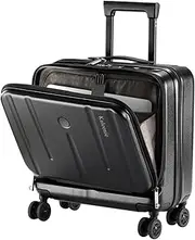 [Kaleenie] 16 Inch Carry On Luggage with 2 Compartments for 14” & 15” Laptop, 16.14 * 8 * 17.12” Rolling Briefcase, Lightweight Hardshell ABS+PC Suitcase with Spinner Silent Wheels, for Business Trip, Black