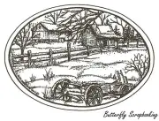 Farm And Wagon In Oval, Wood Mounted Rubber Stamp NORTHWOODS - NEW, P9632