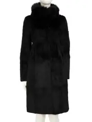 Black Rabbit Fur Mid Length Coat