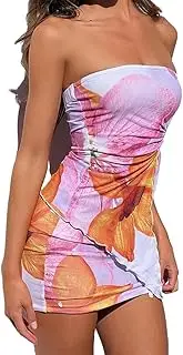 [Generic] Women Ruffle 2 Piece Skirt Sets 3D Floral Sheer Mesh Crop Top Bodycon Mini Skirt Summer Set