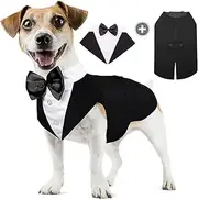 Dog Tuxedo Formal Dog Suit and Bandana Set, Gentle Dog Wedding Party Suit Bow Tie Shirt Vest, Pet Tuxedo Costume Outfit with Detachable Bowtie Collar for Christmas Halloween Dress Up (Black, M)