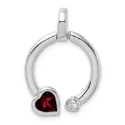 Sterling Silver Garnet u0026 Diamond Hearts in Circle Pendant