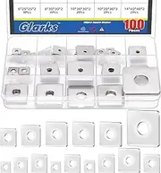 Glarks 100pcs M3 M4 M5 M6 M8 M10 M14 Square Washers Set, 15 Sizes 304 Stainless Steel Rectangular Plate Washer with Round Hole, Square-Shaped Washers Plate for Hardware Fixing