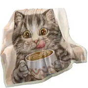 Funny Kittens Drinking Hot Chocolate Tabby Cat Throw Blanket