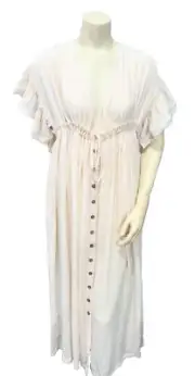 Anthropologie FLAWLESS Peasant Maxi Dress Womens Ivory Oversized Adjustable NWT