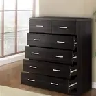 6 Drawers Tallboy Storage Cabinet Sideboard Cupboard Hallway Table- Walnut