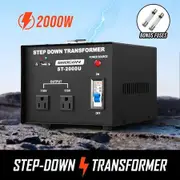 240V-110V Step Down Transformer 2000W Stepdown Electric Voltage Converter AU to US with 2 AC Output Sockets 5V USB Port