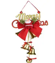 Merry Christmas Gold Bells with Santa & Ribbon Christmas Tree Hanging Ornament