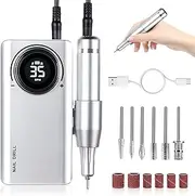 Professional Electric Nail Drill Machine, Portable Rechargeable 35000RPM Nail Drill for Acrylic Gel Nails, Manicure Pedicure Polishing Shape Tools for Home and Salon Use