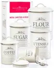 Set of 5 Canisters for Kitchen Counter, White Containers, Airtight Coffee Tea...