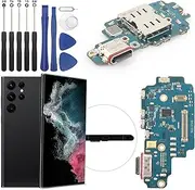 Dock Connector for Samsung Galaxy S22 Ultra Charging Port Flex Cable Replacement for Galaxy SM-S908U SM-S908U1 USB Charger Dock Board Connector with Tools (Black)