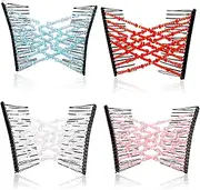 4 PCS Magic Elastic Hair Comb, Stretch Bead Pearls Hair Clips Double Slides Stretching Crystal Hairpins Combs for Women Girl Popular DIY Hair Styling Accessories ( Red Blue White Pink )