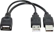 CY USB 2.0 Type A Female to Dual Type A Male Extra Power Data Y Cable for 2.5" Hard Disk
